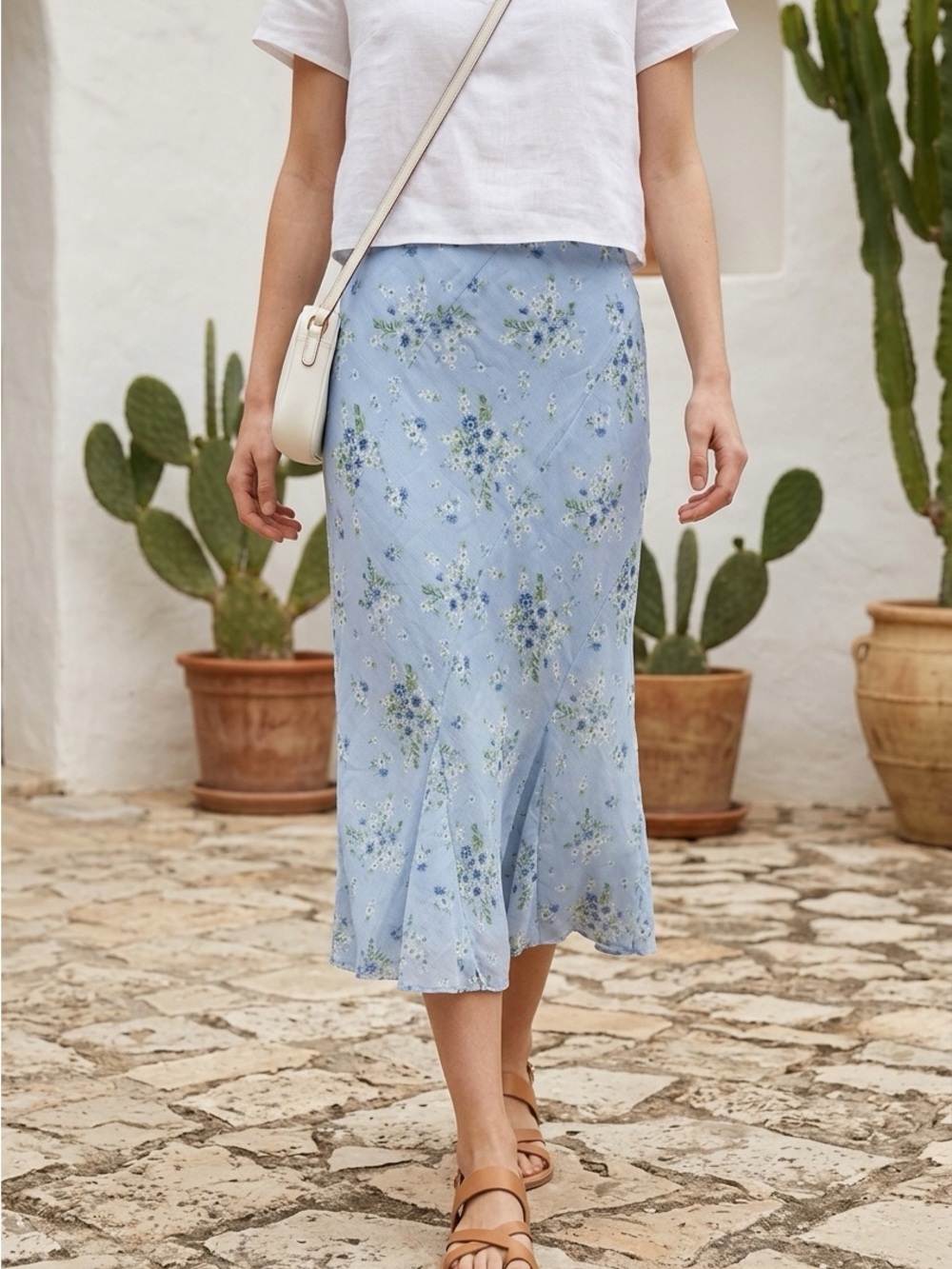 by & by Light Blue Floral Midi Skirt